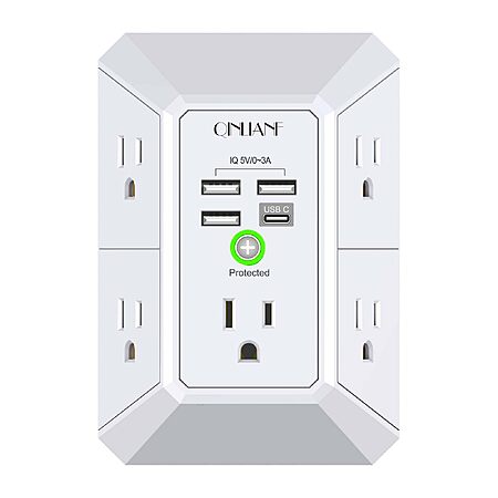 Wall Charger, Surge Protector, QINLIANF 5 Outlet Extender with 4 USB Ports
