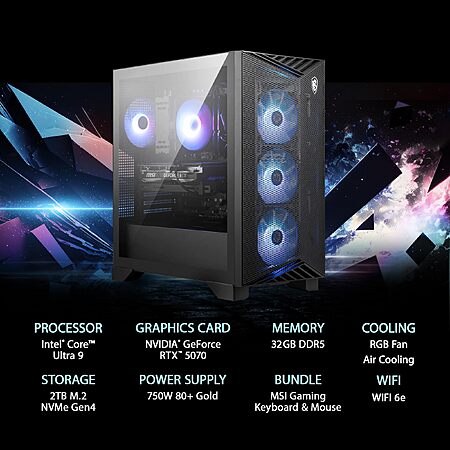 msi Aegis R2 Gaming Desktop, Core Ultra 9 285, RTX 5070, 32GB DDR5, 2TB SSD, Windows 11 Home