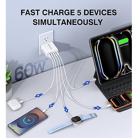 [2-Pack] USB C Fast Charger Block 60W Max Output Multiport Charging Block