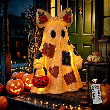 14in Halloween Decorations Indoor Lighted Patchwork Ghost Table Lamp