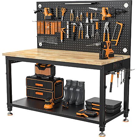 CAMMOO 48x24 Inch Garage Work Bench with Storage, Pegboard & Power Strip