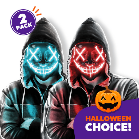 2 PACK! Halloween LED Mask, Scary Glow LED Face Light Up Masks with 3 lighting Modes & El Wire for Costume & Cosplay Masquerade Party Adjustable & Eco-Friendly Material