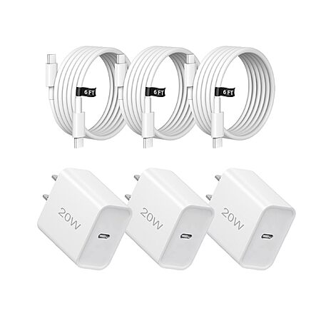 20W Fast Charger,3 Pack USB-C Port Charger with Type c-c Cable | for i Phone 17/16/15, i Pad and More (3 pack white)