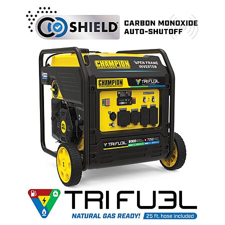 Champion Power Equipment 9000-Watt Tri Fuel Home Backup Portable Open Frame Inverter Generator $949.76