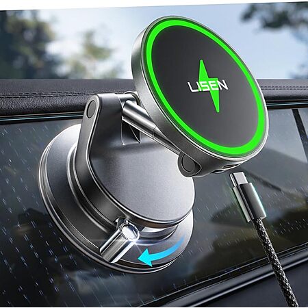 LISEN 15W MagSafe Car Mount Phone Charger w/ 3.3' USB-C Cable