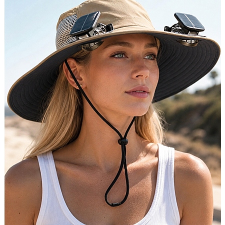 Solar-Powered Fan UPF 50+ Wide Brim Hat $10 + Free S&H