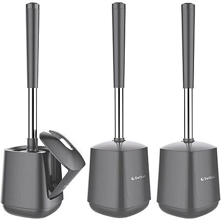 3-pk SetSail Toilet Brush & Holder w/ Self Closing Lid (Gray) $14.40 