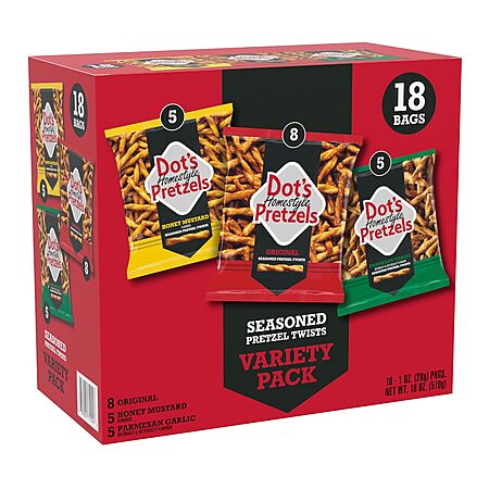 Select Accts: 18-Pk 1-Oz Dot's Pretzels Variety Pack $7 w/ S&S