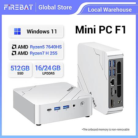 Firebat F1 Mini PC: Ryzen 5 7640HS, 24GB LPDDR5, 512GB SSD, Win11 $308.10 + Free S&H