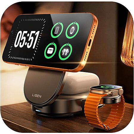 LISEN Qi2.2 25W 3-in-1 Foldable MagSafe Charging Station w/ 45W Adapter $24 + Free S&H
