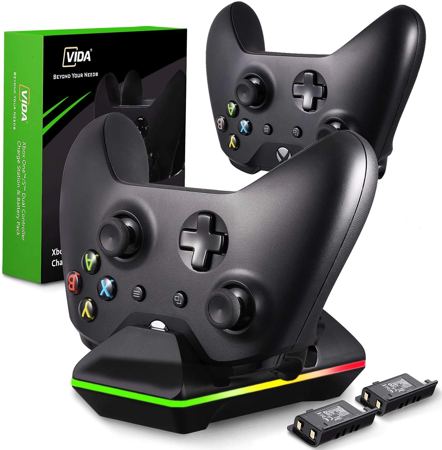 Xbox One Controller Charger, CVIDA Dual Xbox One/One S/One Elite Charging Station with 2 x 800mAh Rechargeable Battery Packs for Two Wireless Controllers Charge Kit– Black $16.09