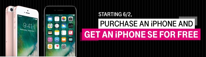 T-Mobile - Purchase a new iPhone get an iPhone SE (16GB or 32GB) for free. BOGO