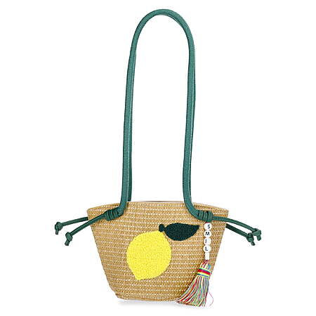 Wonder Nation Girls Lemon Straw Crossbody Bag, Green