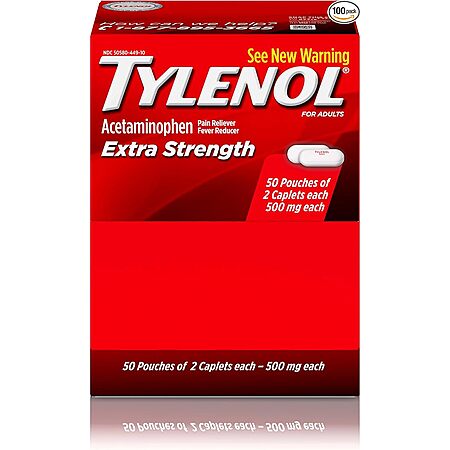 100-Count Tylenol Extra Strength Pain Relief Caplets w/ 500mg Acetaminophen (50 Packets...