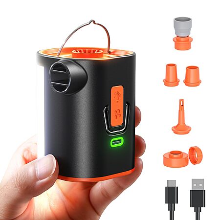 JOYROOM 3600mAh Portable Rechargeable Air Pump for Inflatables w/ Camping Light (Vivid Orange) $12.95 + Free Shipping w/ Prime or on $35+