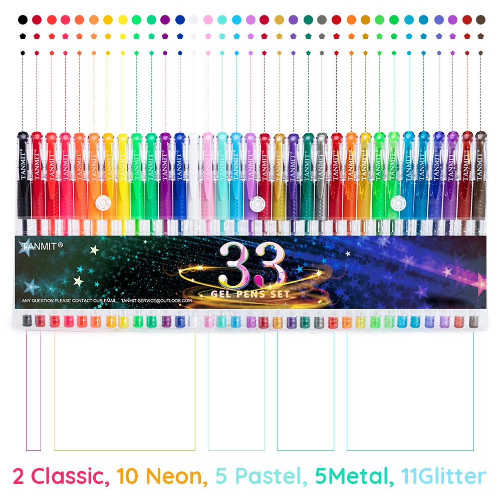 TANMIT Gel Pens, 33 Color Gel Pen Fine Point $4.79 @ Amazon