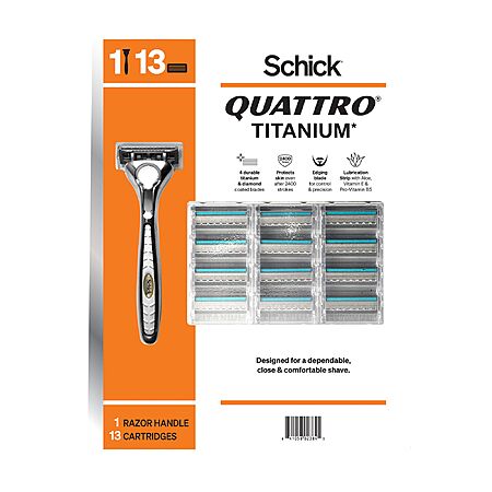 Schick Quattro Titanium for Mens Razor, 1 Razor Handle with 13 Razor ...