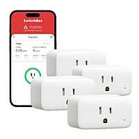 【2025 New】 SwitchBot Smart Plug Mini 15A(4 Pack), Energy Monitor, Smart Home WiFi(2.4GHz) & Bluetooth Outlet, Compatible with Alexa & Google Home