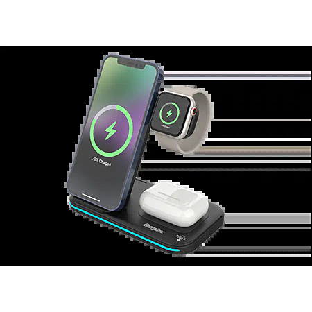 Energizer - 3-in-1 15W Foldable Qi Certified Wireless Fast 15W Charger, Charging Station/Stand for iPhone + AirPods + Apple Watch - Black $10