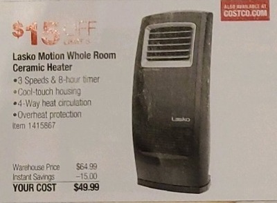 Costco Wholesale Black Friday: Lasko Motion Whole Room Ceramic Heater for $49.99