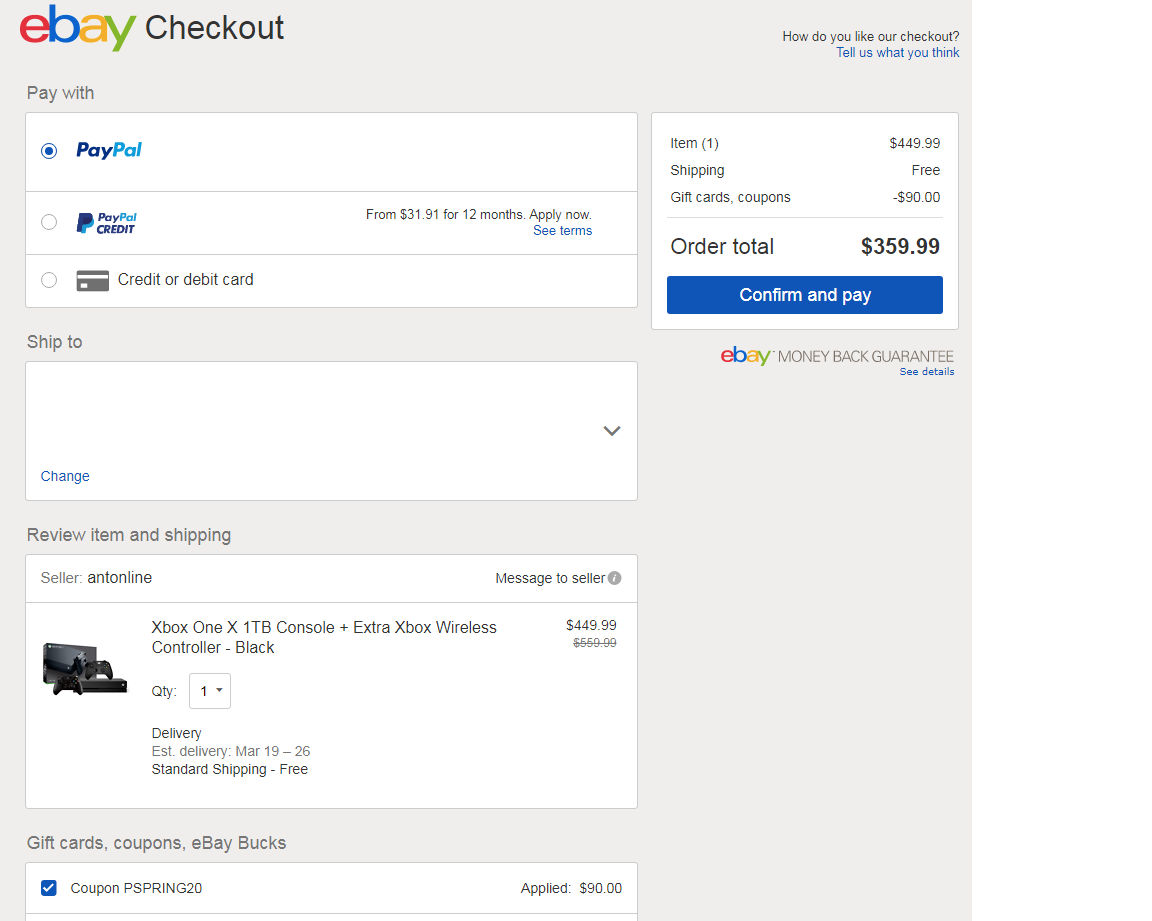 Xbox One X + Extra Controller (2 total) eBay $459.99 shipped (no current coupon available)