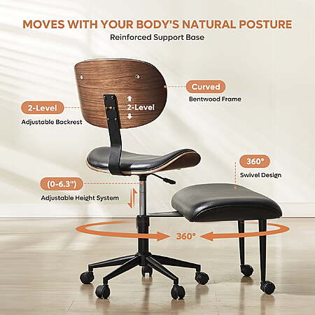 Bestier Ergonomic Cross Legged Office Chair, Wide Seat Armless Criss Cross Desk Chair, 360 Swivel Adjustable Height Computer Chair , Black PU leather