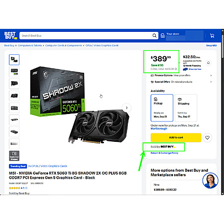 MSI - NVIDIA GeForce RTX 5060 Ti 8G SHADOW 2X OC PLUS 8GB