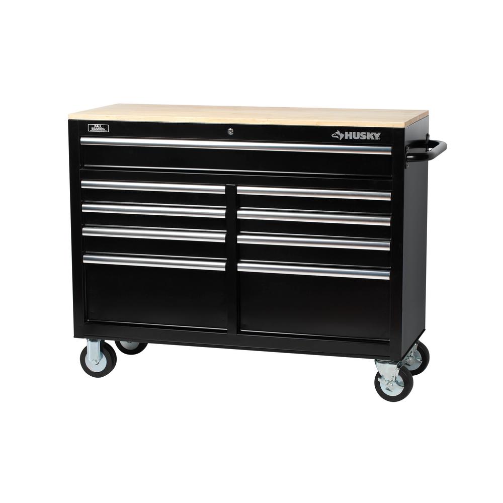 Husky 46 in. 9-Drawer Mobile Workbench with Solid Wood Top, Black - $199 + shipping or in-store @ Home Depot