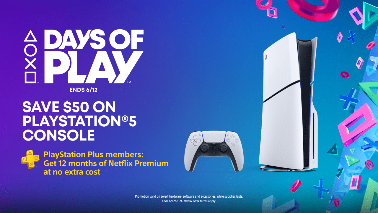 PlayStation Days of Play 2024 Purchase a PS5 console get 12 Months of Netflix Premium Free PS Plus Members only