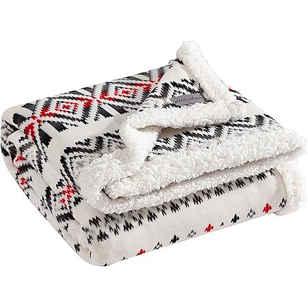 60" x 50" Eddie Bauer Reversible Sherpa Throw Blanket (Mountain Village Red) $5 Free Shipping w/ Prime