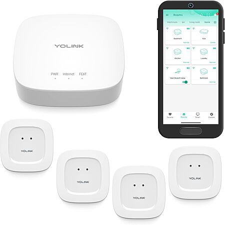 Prime Members: YoLink Water Leak Detector Smart Starter Kit w/ Hub & 4 Sensors $40 + Free S/H