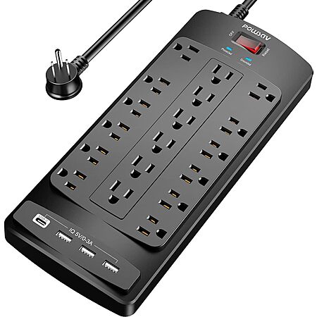 Image for article Powsav 18Outlet 6 Flat Plug Surge Protector w/ 4 USB Ports (Black) $18