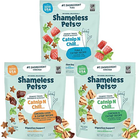 3-Pk 2.5oz. Shameless Pets Crunchy Cat Treats (variety pack) $4.65 w/ S&S