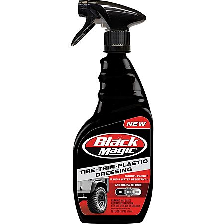 2 count, 16oz Black Magic Tire Trim Plastic Dressing, Medium Shine, Streak-Free, Water Resistant & Non-Greasy Formula for Tires, Trim & Plastic, $8.98, Amazon