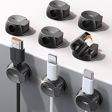 8-Pk Chfeila Dual Spring/Clasp Cable Cord Adhesive Organizer (Black) $4 