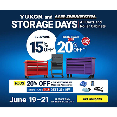 Harbor Freight Storage Days: All Yukon & U.S. General Carts/Roller Cabinets 15% Off & More (Valid thru 6/21)