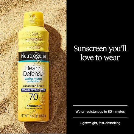 6.5oz. Neutrogena Beach Defense SPF 70 Sunscreen Body Spray $2.65 w/ S&S