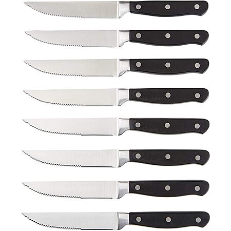 8-Pc 4.5" Amazon Basics Full Tang Stainless Steel Serrated Steak Knife Set $15.75