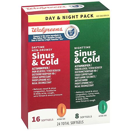 24-Ct Walgreens Non-Drowsy Sinus & Cold Softgels Medicine: 2 for $5.70 or 1 for $3.80 + Free Pickup on Orders $10+