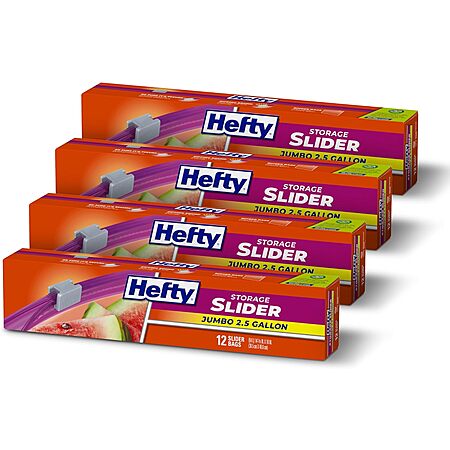 4-Pk 12-Count Hefty Slider Jumbo 2.5-Gallon Size Storage Bags $10.55 w/ S&S