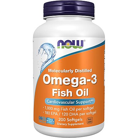 200-Ct Now Foods Omega-3 1000mg Fish Oil Softgels Supplement $6.80 w/ S&S
