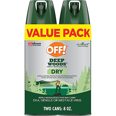 2-Pk 4oz. Off! Deep Woods Insect Repellent Dry Aerosol Spray (Non-Greasy) $5.60 w/ S&S