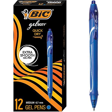 12-Ct BIC Gelocity Quick Dry 0.7mm Medium Retractable Clip Gel Pens (Blue) $4.90