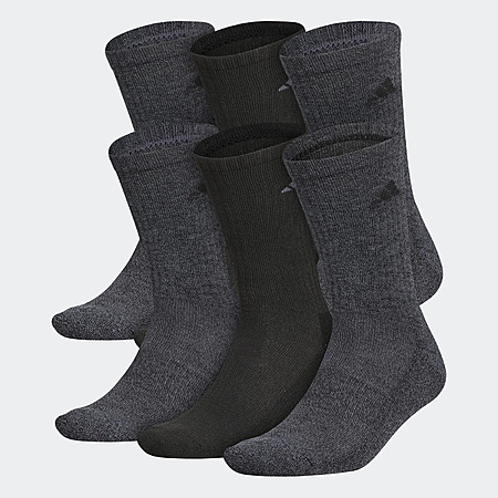 6-Pk Men's adidas Athletic Cushioned Crew Socks (Black/Grey) $13 + Free S&H