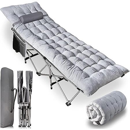 Zone Tech Folding Outdoor Camping Travel Cot w/ Padded Mattress (Grey) $40 + Free S&H w/ Amazon Prime