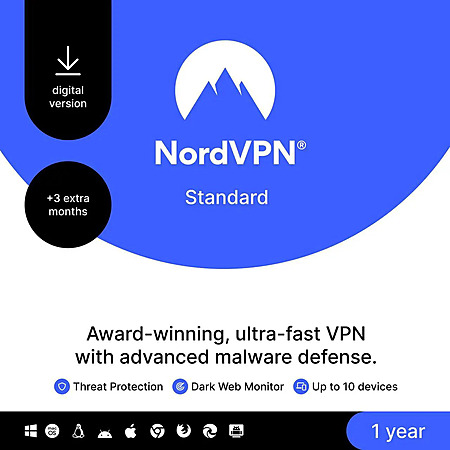 15-Mon NordVPN Internet Security/Privacy Software (10-Devices Digital Download) $25 & More