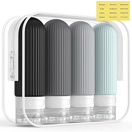 4-Pk 3oz. Me.Fan Portable Silicone Toiletries Travel Bottles in Grey (TSA Appr.) $4.50