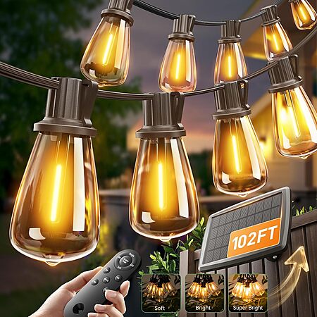 102' (96+6) Addlon Outdoor Solar Waterproof/Dimmable String Light w/ Remote $19.30