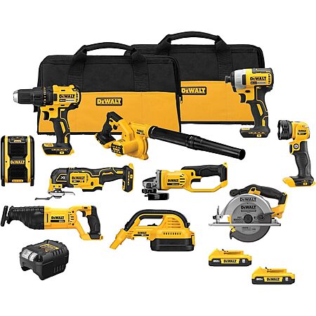 DeWALT 10-Tool 20V Max Power Tool Combo Kit w/ 2x 2.0Ah Batteries/Bags & Charger $649 + Free S&H