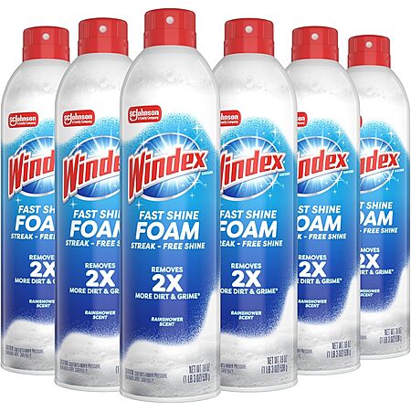 6-Pk 19oz. Windex Fast Shine Foam Streak-Free Shine Glass Cleaner (Rainshower) $11.75 w/ S&S